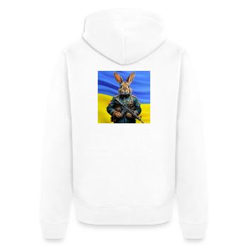 Guardian Rabbit: Held der Ukraine - Unisex Premium Bio Zip Hoodie - Weiß - Hinten - Thijin (182cm)
