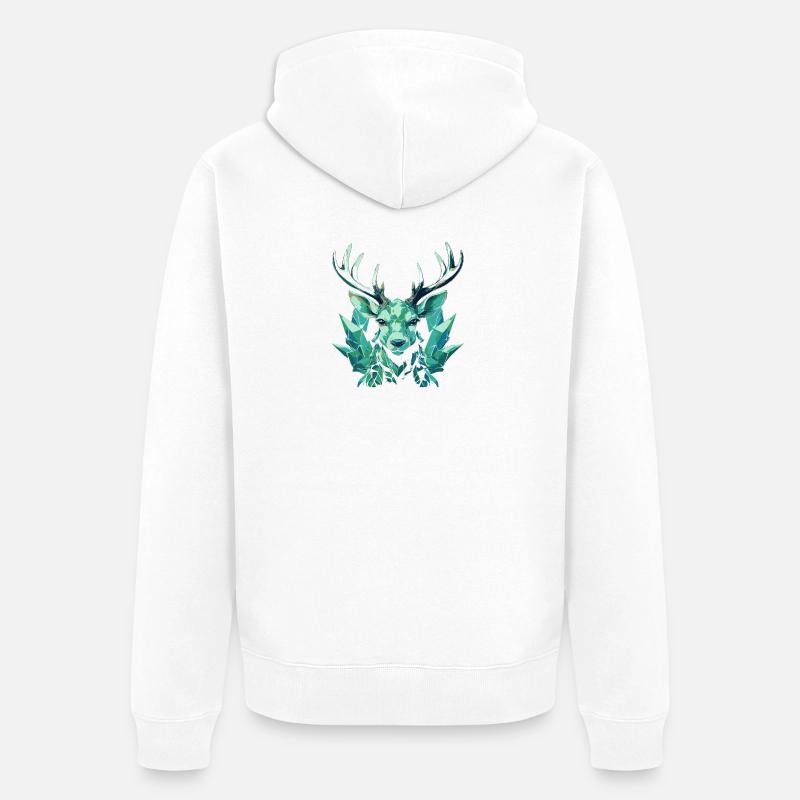 Cerf de cristal géométrique - Veste à capuche bio Premium Unisexe - blanc