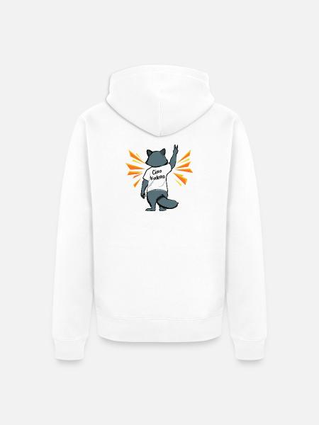 Waschbär Ciao Kakao Lustig - Unisex Premium Bio Zip Hoodie - Weiß