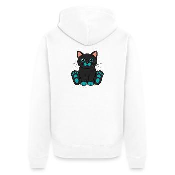 Schwarze Cartoon Katze Türkis Pfoten Augen - Unisex Premium Bio Zip Hoodie - Weiß - Hinten - Thijin (182cm)