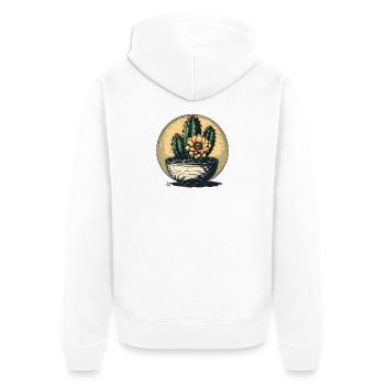 Cactus Flower in Pot – Vintage Circle - Unisex Premium Organic Zip Hoodie - white - Back - Thijin (182cm)