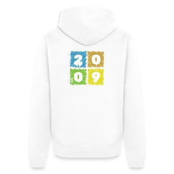 17. Écussons de Farbige du Geburtstag depuis 07/2009 - Veste à capuche bio Premium Unisexe - blanc - Dos - Thijin (182cm)