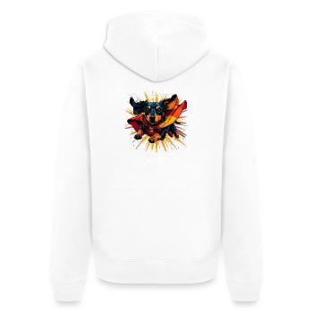 Superhelden-Dackel Cape - Unisex Premium Bio Zip Hoodie - Weiß - Hinten - Thijin (182cm)