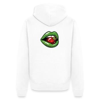 Weihnachtskußmund . 2 - Unisex Premium Bio Zip Hoodie - Weiß - Hinten - Thijin (182cm)
