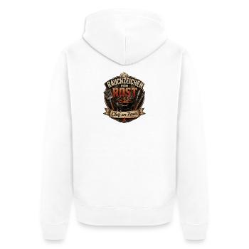 Rauchzeichen vom Rost – Lustiges Grill Motiv - Unisex Premium Bio Zip Hoodie - Weiß - Hinten - Thijin (182cm)