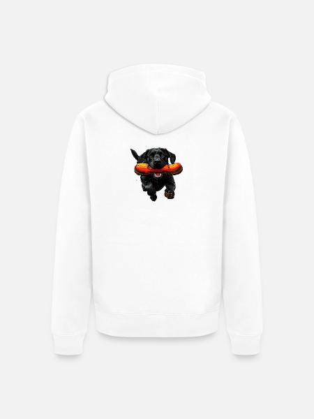 Hund mit Hotdog – Cartoonstil - Unisex Premium Bio Zip Hoodie - Weiß