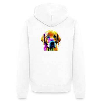 Psychedelisches Regenbogen-Labrador Retriever-Porträt - Unisex Premium Bio Zip Hoodie - Weiß - Hinten - Thijin (182cm)