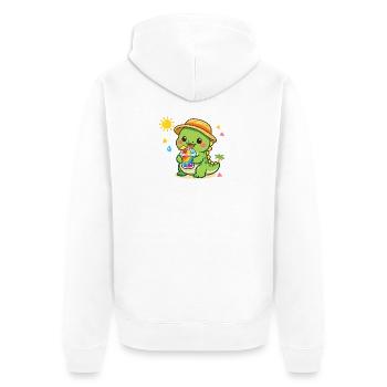 Sonniger Dino mit Eisdrink - Unisex Premium Bio Zip Hoodie - Weiß - Hinten - Thijin (182cm)