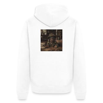 Der Revierdackel – Jagd mit Stil - Unisex Premium Bio Zip Hoodie - Weiß - Hinten - Thijin (182cm)