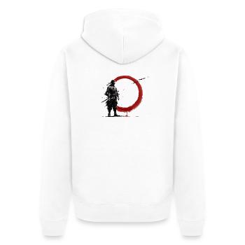 Ninja Samurai Krieger Roter Kreis Monochrom Japan  - Unisex Premium Bio Zip Hoodie - Weiß - Hinten - Thijin (182cm)