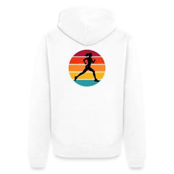 Geschenkidee für eine Running mit Running - Unisex Premium Bio Zip Hoodie - Weiß - Hinten - Thijin (182cm)