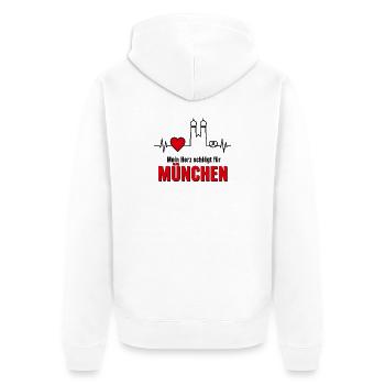 Mein Herz schlägt für München - Unisex Premium Bio Zip Hoodie - Weiß - Hinten - Thijin (182cm)