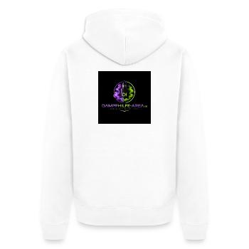 Dampfhilfe Area Neon Logo - Unisex Premium Bio Zip Hoodie - Weiß - Hinten - Thijin (182cm)