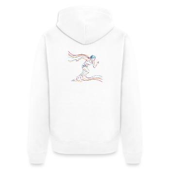 Coureuse courant Course Sport Sport Silhouette Splash - Veste à capuche bio Premium Unisexe - blanc - Dos - Thijin (182cm)