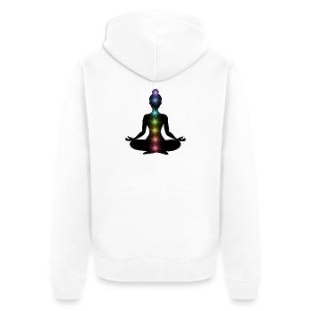 Regenbogenchakren Meditations-Silhouette - Unisex Premium Bio Zip Hoodie - Weiß - Hinten - Thijin (182cm)