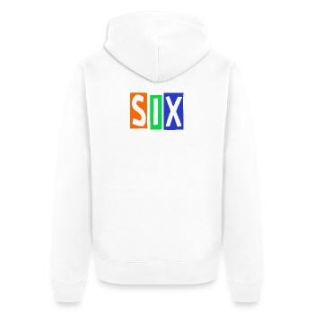 SIX Seven Straßentypografie - Unisex Premium Bio Zip Hoodie - Weiß - Hinten - Thijin (182cm)