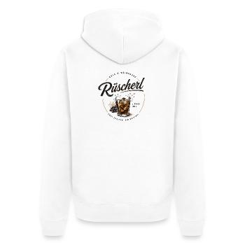 Rüscherl - Unisex Premium Bio Zip Hoodie - Weiß - Hinten - Thijin (182cm)
