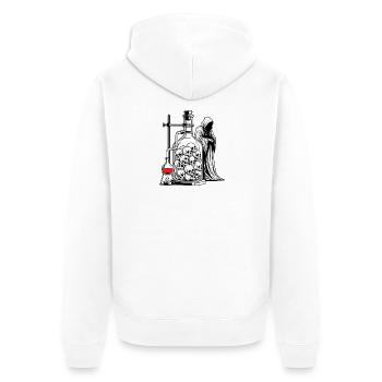 Totenkopf-Alchemie-Labor mit Sensenmann-Gotik-Kunst - Unisex Premium Bio Zip Hoodie - Weiß - Hinten - Thijin (182cm)