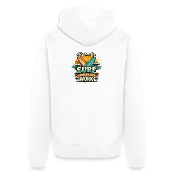 Born to Surf Forced to Work Vintage Tee - Unisex Premium Organic Zip Hoodie - white - Back - Thijin (182cm)