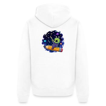 Alien on a pencil in the starry sky - Unisex Premium Organic Zip Hoodie - white - Back - Thijin (182cm)