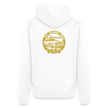 40e anniversaire - Classic Musclecar 08/1986 - Veste à capuche bio Premium Unisexe - blanc - Dos - Thijin (182cm)