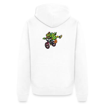 Gecko auf BMX: bunte Fahrt - Unisex Premium Bio Zip Hoodie - Weiß - Hinten - Thijin (182cm)