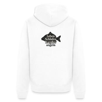 Karpfenleben: Schlafen und Angeln - Unisex Premium Bio Zip Hoodie - Weiß - Hinten - Thijin (182cm)