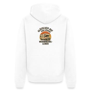 Glückliches Wohnmobilleben Vier Räder - Unisex Premium Bio Zip Hoodie - Weiß - Hinten - Thijin (182cm)