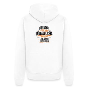 Irgendwo wartet - Unisex Premium Bio Zip Hoodie - Weiß - Hinten - Thijin (182cm)