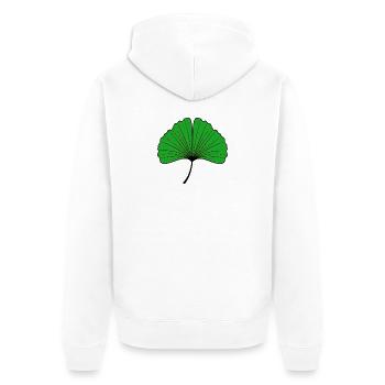Silhouette de feuille de ginkgo vert émeraude - Veste à capuche bio Premium Unisexe - blanc - Dos - Thijin (182cm)