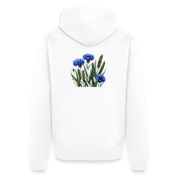Motif des champs de bleuets - Veste à capuche bio Premium Unisexe - blanc - Dos - Thijin (182cm)