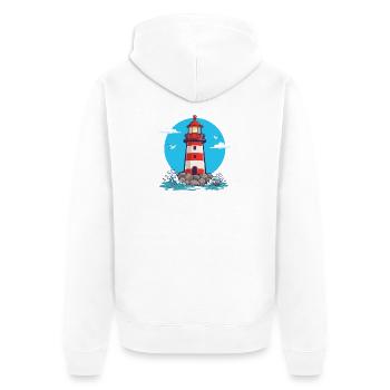 Phare - Maritime, Mer, Côte, Mer du Nord, Hope - Veste à capuche bio Premium Unisexe - blanc - Dos - Thijin (182cm)