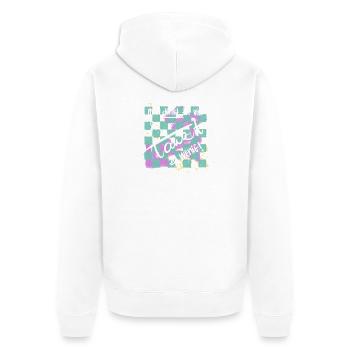 man denkt zu viel & tanzt zu wenig - Unisex Premium Bio Zip Hoodie - Weiß - Hinten - Thijin (182cm)