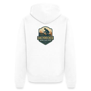 Dachdecker Logo - Ganz Oben - Unisex Premium Bio Zip Hoodie - Weiß - Hinten - Thijin (182cm)