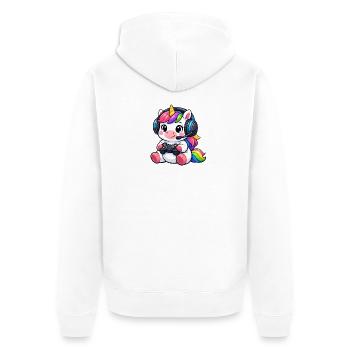Süßes Gaming Einhorn T-Shirt Zocker Regenbogen - Unisex Premium Bio Zip Hoodie - Weiß - Hinten - Thijin (182cm)