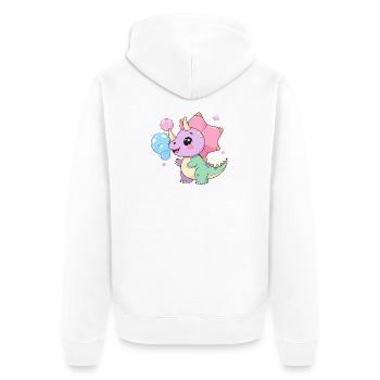 Kawaii Dino in Pastell mit Seifenblasen - Kindheit - Unisex Premium Bio Zip Hoodie - Weiß - Hinten - Thijin (182cm)