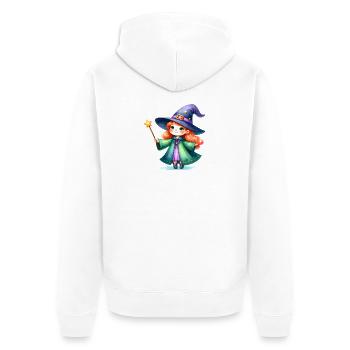 Petite fille en sorcière avec un bâton – Dessin de bande dessinée - Veste à capuche bio Premium Unisexe - blanc - Dos - Thijin (182cm)