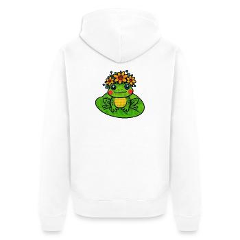 Grenouille avec couronne de fleurs colorée - Veste à capuche bio Premium Unisexe - blanc - Dos - Thijin (182cm)