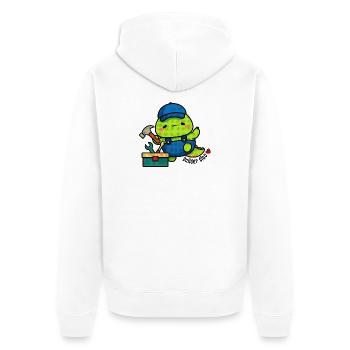Baumeister-Dino mit Werkzeugkasten - Unisex Premium Bio Zip Hoodie - Weiß - Hinten - Thijin (182cm)