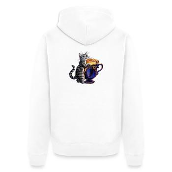 Un chaton gris devant une magnifique tasse de lait - Veste à capuche bio Premium Unisexe - blanc - Dos - Thijin (182cm)