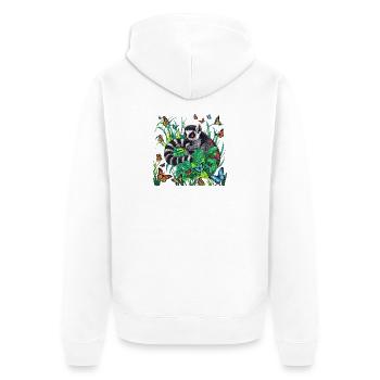 Lémurien de la jungle avec papillons Lémurien à queue annelée - Veste à capuche bio Premium Unisexe - blanc - Dos - Thijin (182cm)