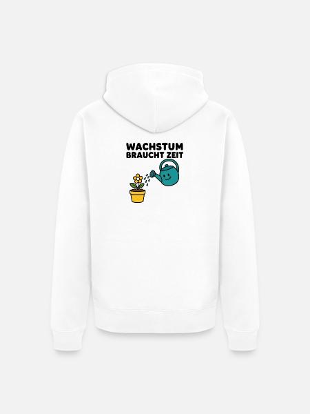 Wachstum braucht Zeit – Comic-Blume mit Gießkanne - Unisex Premium Bio Zip Hoodie - Weiß