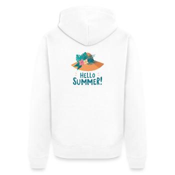 Hello Summer Strohhut Illustration - Unisex Premium Bio Zip Hoodie - Weiß - Hinten - Thijin (182cm)