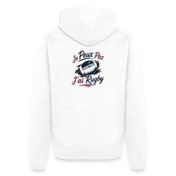 Je Peux Pas J'ai Rugby Humour Cadeau - Veste à capuche bio Premium Unisexe - blanc - Dos - Thijin (182cm)