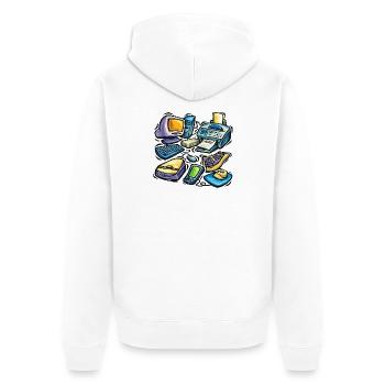 Dessin animé rétro de bureau technique - Veste à capuche bio Premium Unisexe - blanc - Dos - Thijin (182cm)