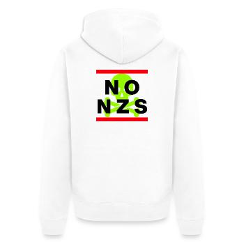 NO NZS, NEVER AGAIN, ANTI-FASCISM, NO AFD GREEN - Unisex Premium Organic Zip Hoodie - white - Back - Thijin (182cm)