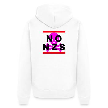 NO NZS, NEVER AGAIN, ANTI-FASCISM, NO AFD PINK - Unisex Premium Organic Zip Hoodie - white - Back - Thijin (182cm)