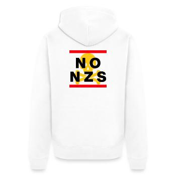NO NZS, NEVER AGAIN, ANTI-FASCISM, NO AFD YELLOW - Unisex Premium Organic Zip Hoodie - white - Back - Thijin (182cm)