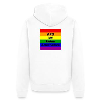 AFD IST KEINE ALTERNATIVE, FCK NZS, NIE WIEDER - Unisex Premium Bio Zip Hoodie - Weiß - Hinten - Thijin (182cm)