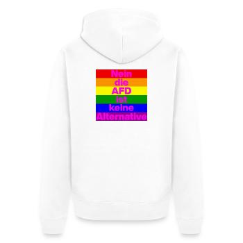 NEIN DIE AFD IST KEINE ALTERNATIVE, NO NZS, PRIDE - Unisex Premium Bio Zip Hoodie - Weiß - Hinten - Thijin (182cm)
